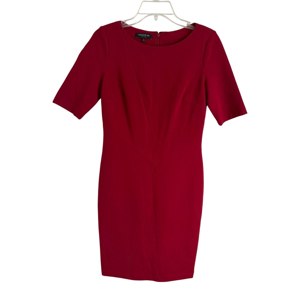 Lafayette 148 New York Red Ponte Knit Sheath Dress Elbow Sleeve‎ Size 2